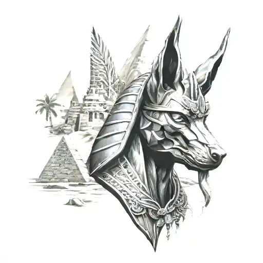 Anubis with Pyramids tattoo design idea