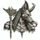 Anubis with staff tattoo design idea