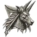 Anubis with staff tattoo design idea