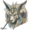 Anubis with staff tattoo design idea