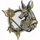 Anubis with staff tattoo design idea