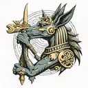 Anubis with staff tattoo design idea