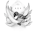 sparrow in sun tattoo design idea