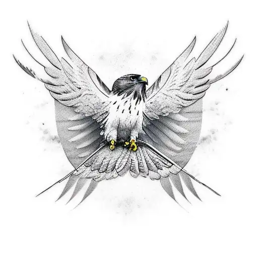 Create a tattoo design featuring a hawk or eagle in a black-grey style tattoo design idea