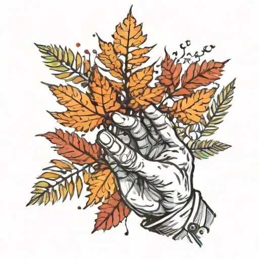 man in a suit but rowan leafs are growing from his palms and extending downwards  tattoo design idea