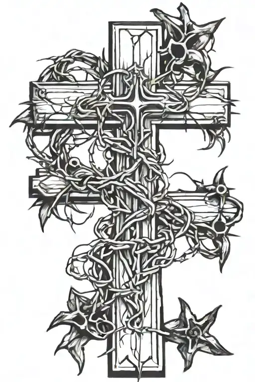 cross and barb wire tattoo design idea