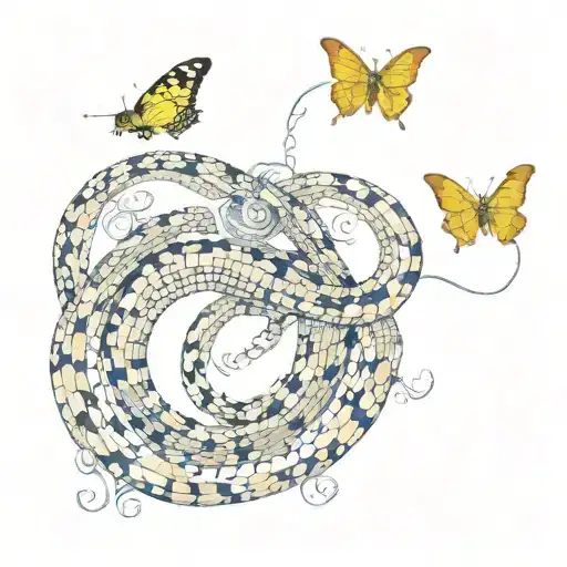 Fluid snake and small butterfly tattoo design idea