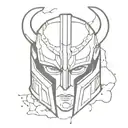 A minimalist design of Loki's helmet dripping with blood, symbolizing your love for gore and the MCU tattoo design idea