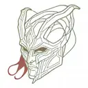 A minimalist design of Loki's helmet dripping with blood, symbolizing your love for gore and the MCU tattoo design idea