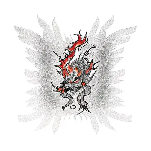 Phoenix with fire and cross tattoo design idea