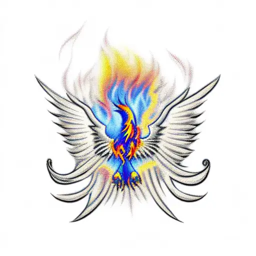 Phoenix with fire and cross tattoo design idea