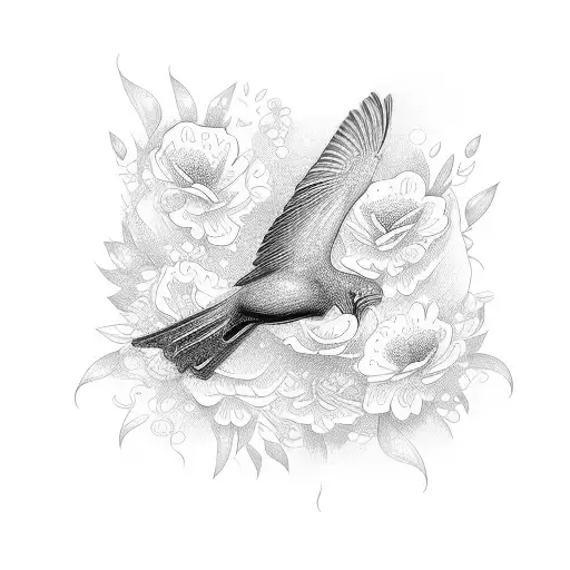 elegant bird flying out of bird cage with flowers  tattoo design idea