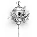 elegant bird flying out of bird cage with flowers  tattoo design idea