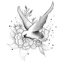 elegant bird flying out of bird cage with flowers  tattoo design idea