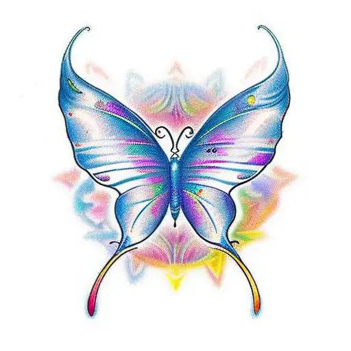 A colorful and vibrant tattoo of a butterfly formed by musical notes, symbolizing transformation and the beauty of combining music and reading. tattoo design idea