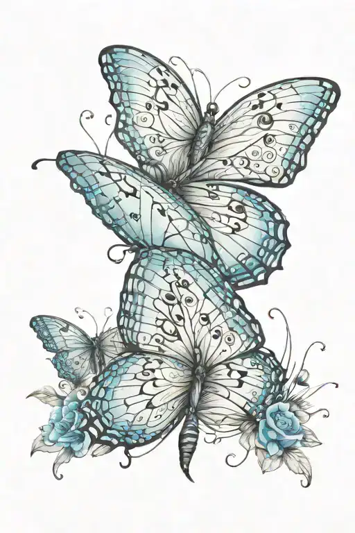A realistic portrait of a blue butterfly with the words 'Follow Your Dreams' incorporated into the design tattoo design idea