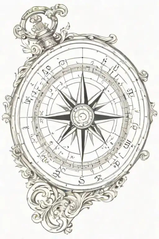 compass with open scroll  tattoo design idea