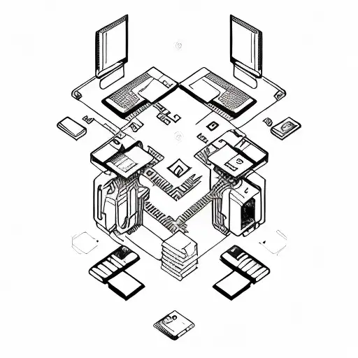 computer with monitor keyboard and system block tattoo design idea