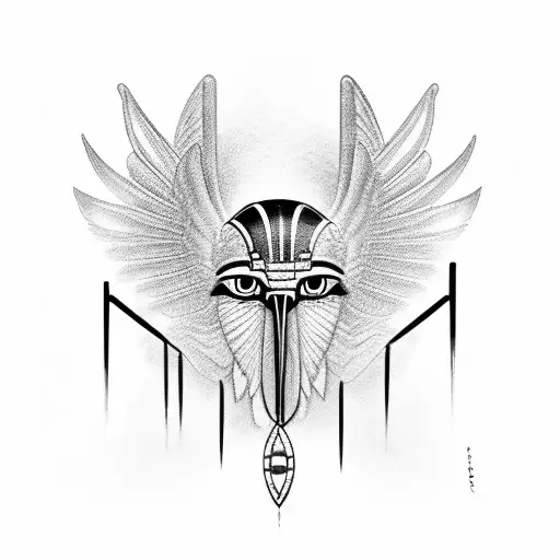 Egyptian god Horus head falcon, holding the staff of Horus, black and white design as tattoo tattoo design idea
