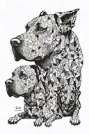 A geometric pattern incorporating images of your kids and a dog, showcasing your love for family and pets tattoo design idea