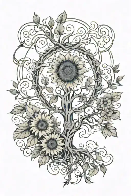 tree of life sunflower fractal interconnecting tattoo design idea