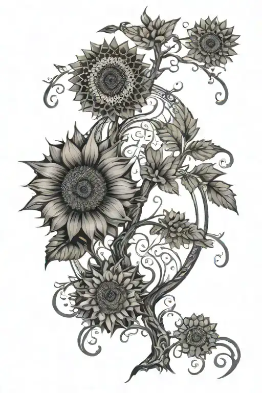 tree of life sunflower fractal interconnecting tattoo design idea
