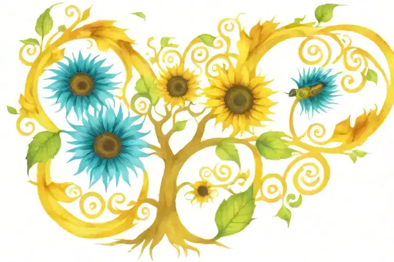 tree of life fractal with mirrored roots incorporating sunflowers tattoo design idea