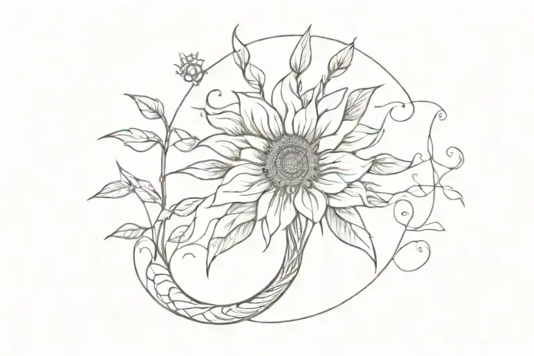 sunflower tree of life fractal art extruding tattoo design idea