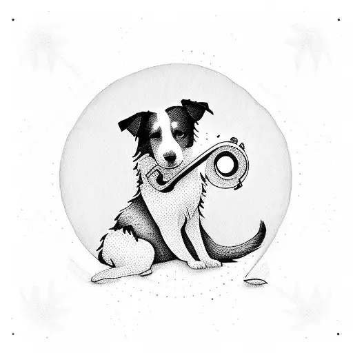 border collie silhouette dancing with musical notes tattoo design idea