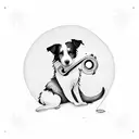 border collie silhouette dancing with musical notes tattoo design idea