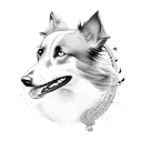 border collie silhouette dancing with musical notes tattoo design idea