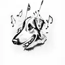 border collie silhouette dancing with musical notes tattoo design idea