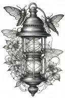 Lantern with Firefly inside with Flashlights around  tattoo design idea