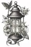 Lantern with Firefly inside with Flashlights around  tattoo design idea