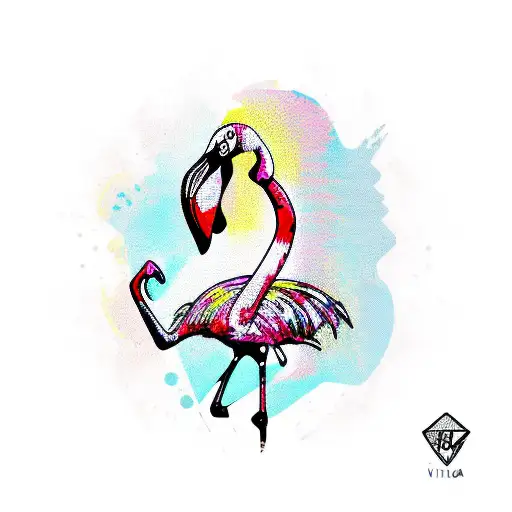 punk rock flamingo with a guitar wearing a leather jacket  tattoo design idea