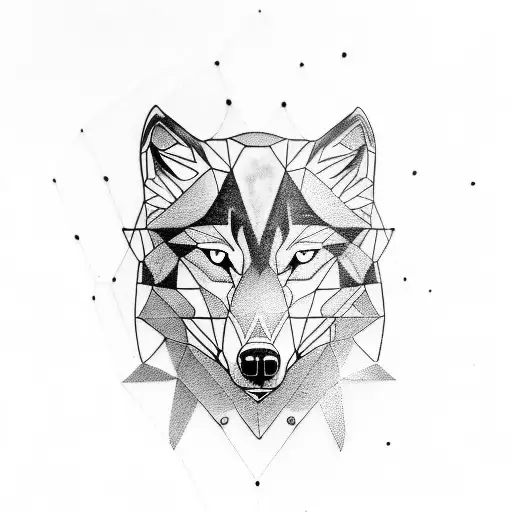 wolf retro geometrical with skull tattoo design idea