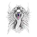 feminine scary swan with wings tattoo design idea