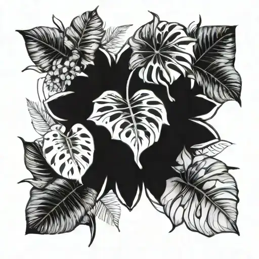 botanical leaves rafflesia monstera tattoo design idea