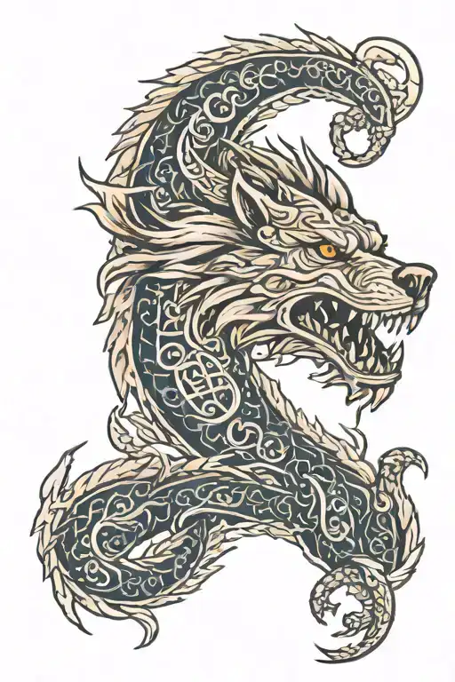 Fenrir norse mythical and jormungandr tattoo design idea