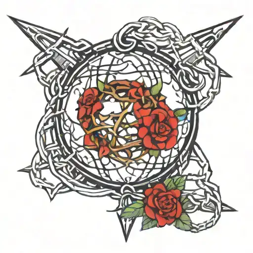 Crown of thorns, globe, broken chains breaking and bursting tattoo design idea