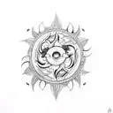 Dragon with flowers, with butterflyes, yin and yang, and sun tattoo design idea