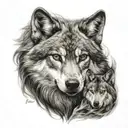 female with wolf  tattoo design idea