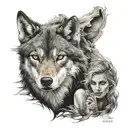 female with wolf  tattoo design idea