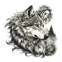 female with wolf  tattoo design idea