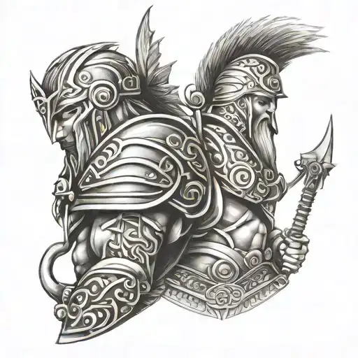 gods warrior shoulder   tattoo design idea