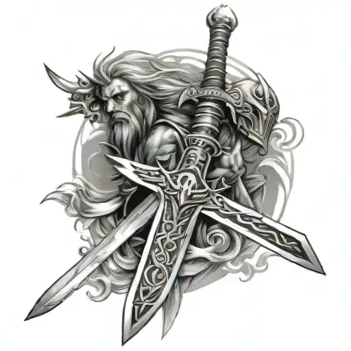 gods warrior  sword tattoo design idea