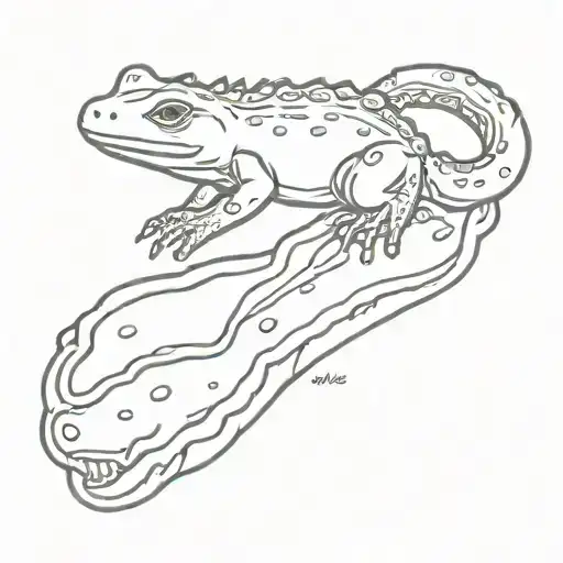 happy salamander laying on a pie tattoo design idea