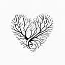 A minimalist design of a tree with roots shaped like a heart, representing the client's Christian faith and her role as a mother. tattoo design idea
