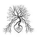 A minimalist design of a tree with roots shaped like a heart, representing the client's Christian faith and her role as a mother. tattoo design idea