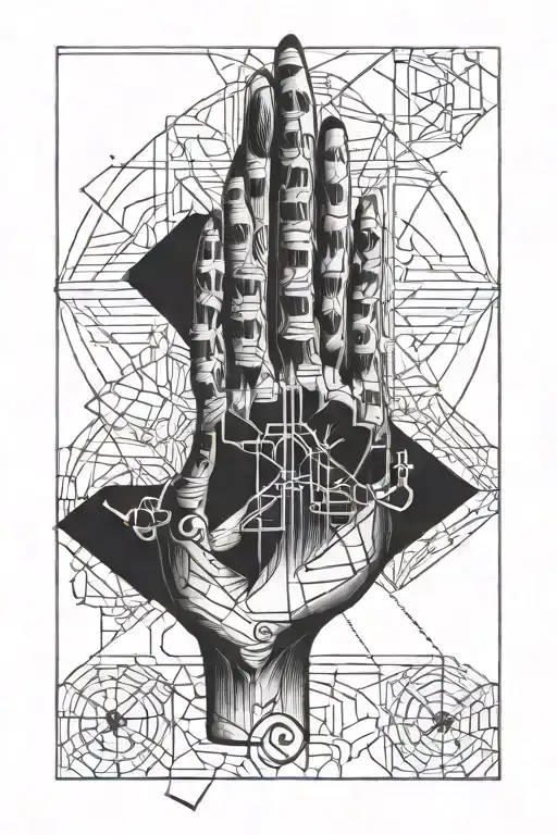 Negative Space, sharp forms starting on fingers going up to hand and so on. Geometrical (not sacred) tattoo design idea